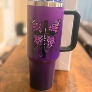 40 oz Insulated Stainless Steel Purple Butterfly Cross Cup